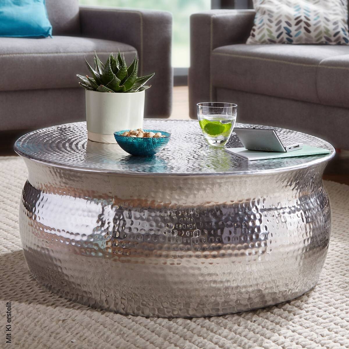 Couchtisch silber B/H/T: ca. 75x31x75 cm