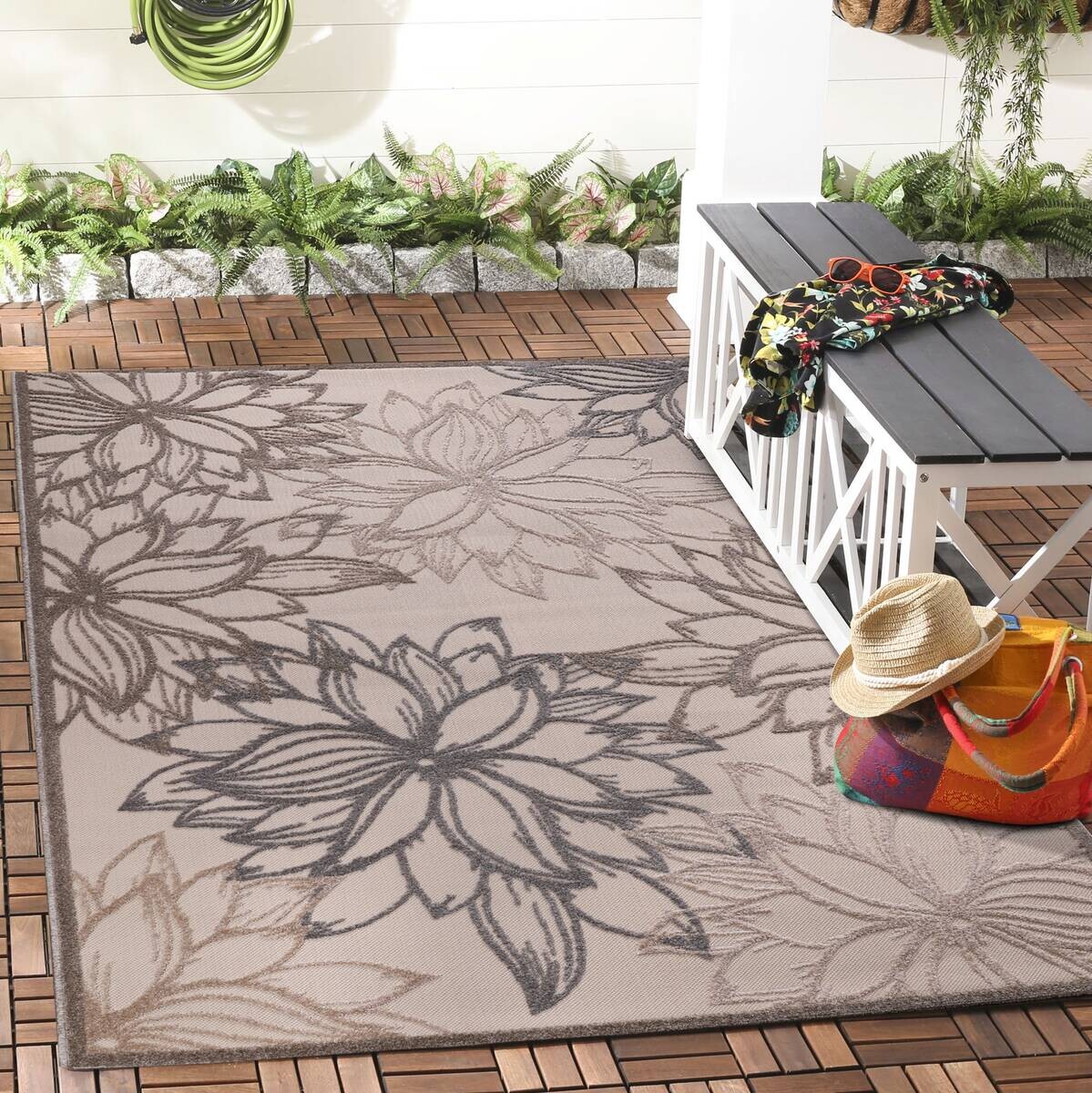 Sanat Outdoorteppich FLORAL creme B/L: ca. 60x110 cm