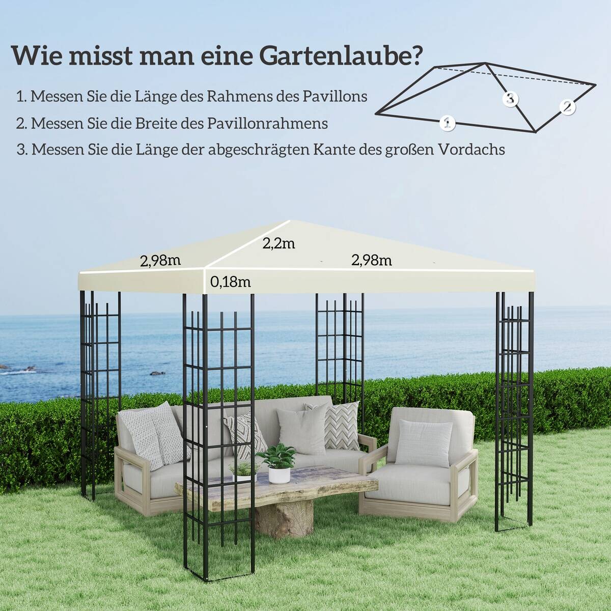 Outsunny Pavillondach cremeweiß Polyester B/H/L: ca. 298x1x298 cm