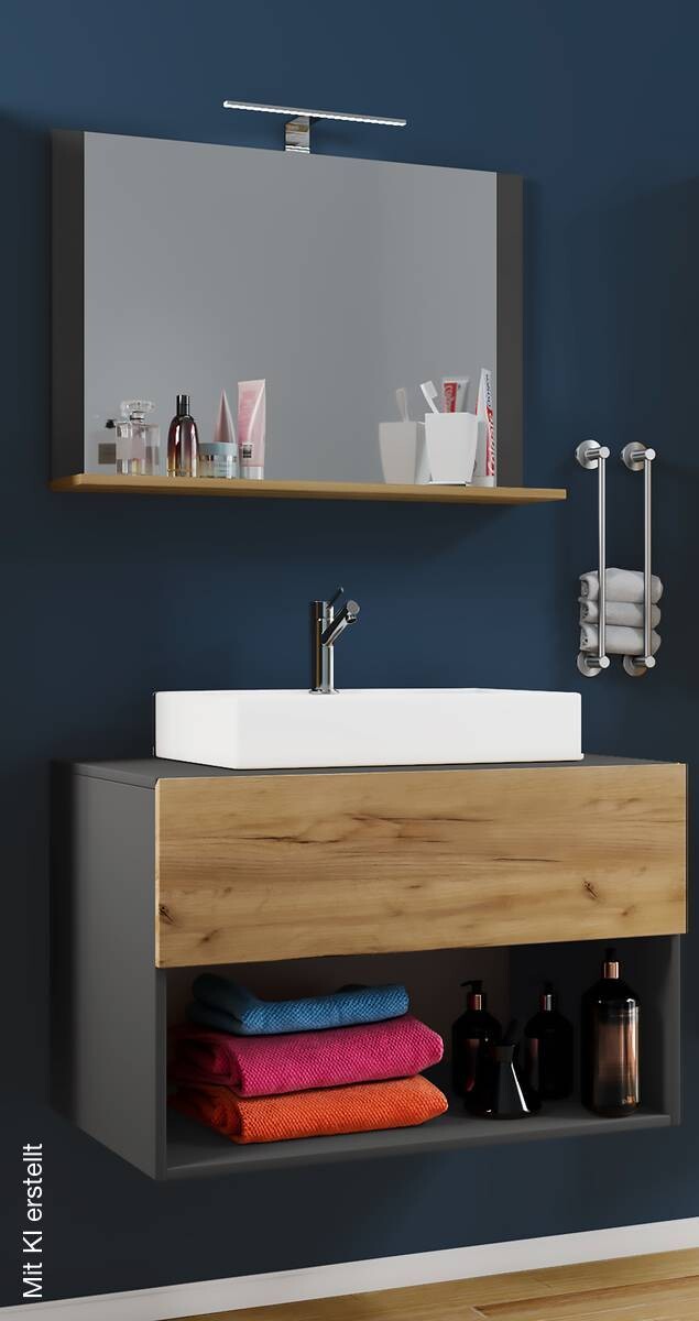 Waschplatz 3tlg-Lendas Eiche Honig Nachbildung anthrazit B/H/T: ca. 80x107x52 cm
