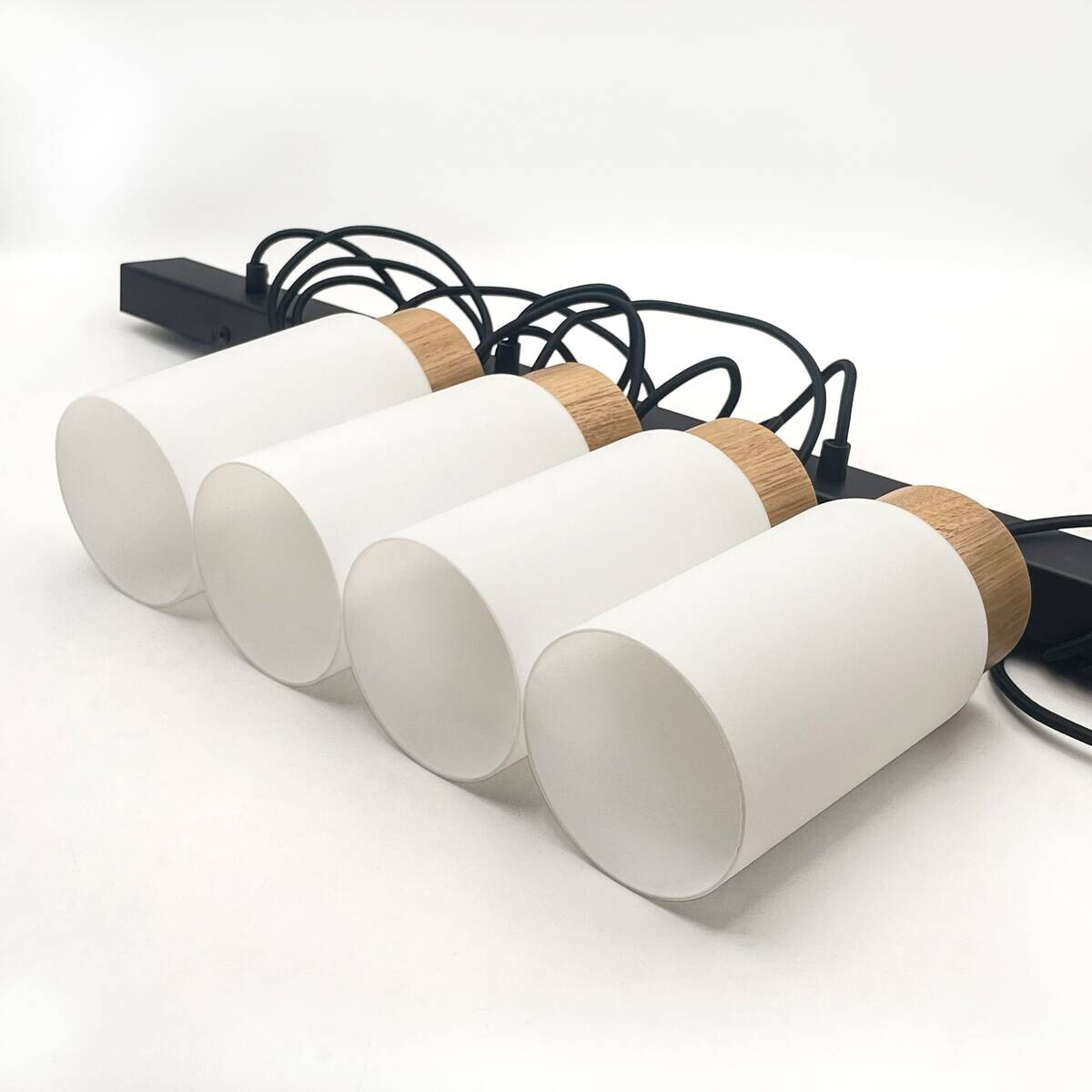 Lamkur Hängeleuchte Marcus schwarz Stahl Glas Holz B/H/L: ca. 85x20x20 cm E27 4 Brennstellen