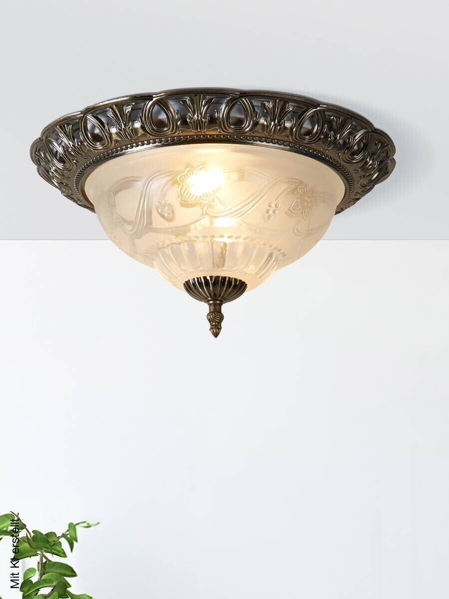 Searchlight Deckenleuchte Derby messing Stahl Glas B/H/L/D: ca. 33x17x33x33 cm E14 2 Brennstellen
