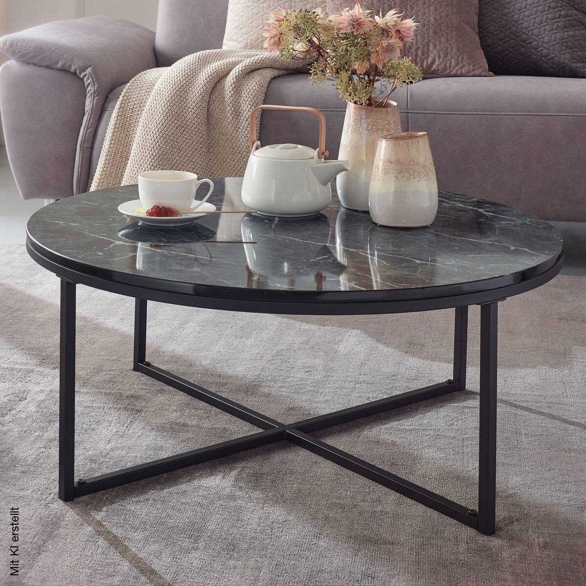 Couchtisch schwarz Marmor Optik schwarz B/H/T: ca. 80x35x80 cm