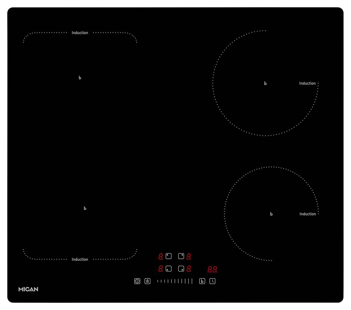 Mican Induktionskochfeld IKA4ZFZ schwarz Schwarzglas B/H/T: ca. 59x5,5x52 cm