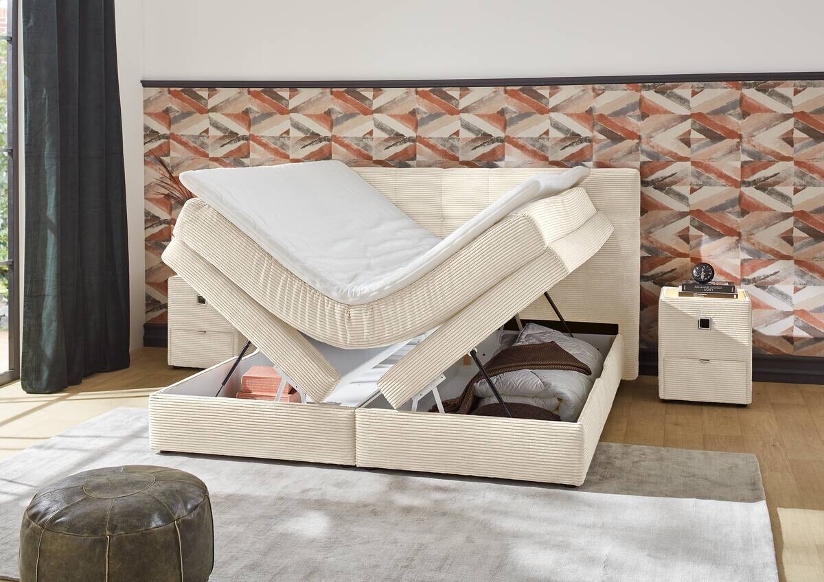 Boxspringbett beige Liegefläche B/L: ca. 180x200 cm