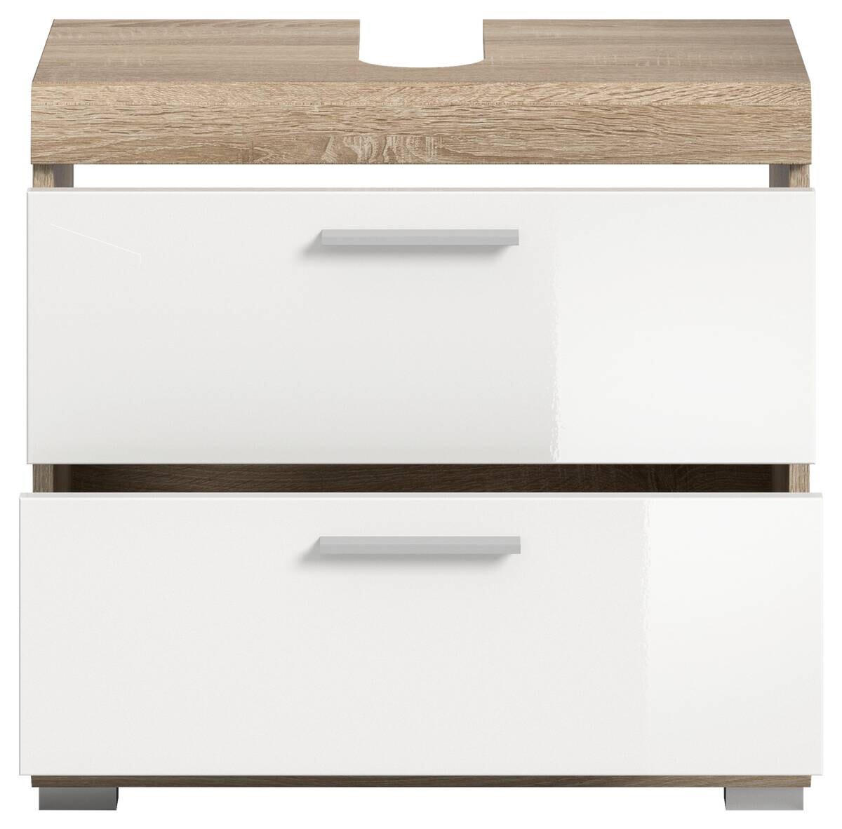 Waschbeckenunterschrank Lambada Eiche Sonoma Nachbildung weiß Hochglanz B/H/T: ca. 60x56x37 cm