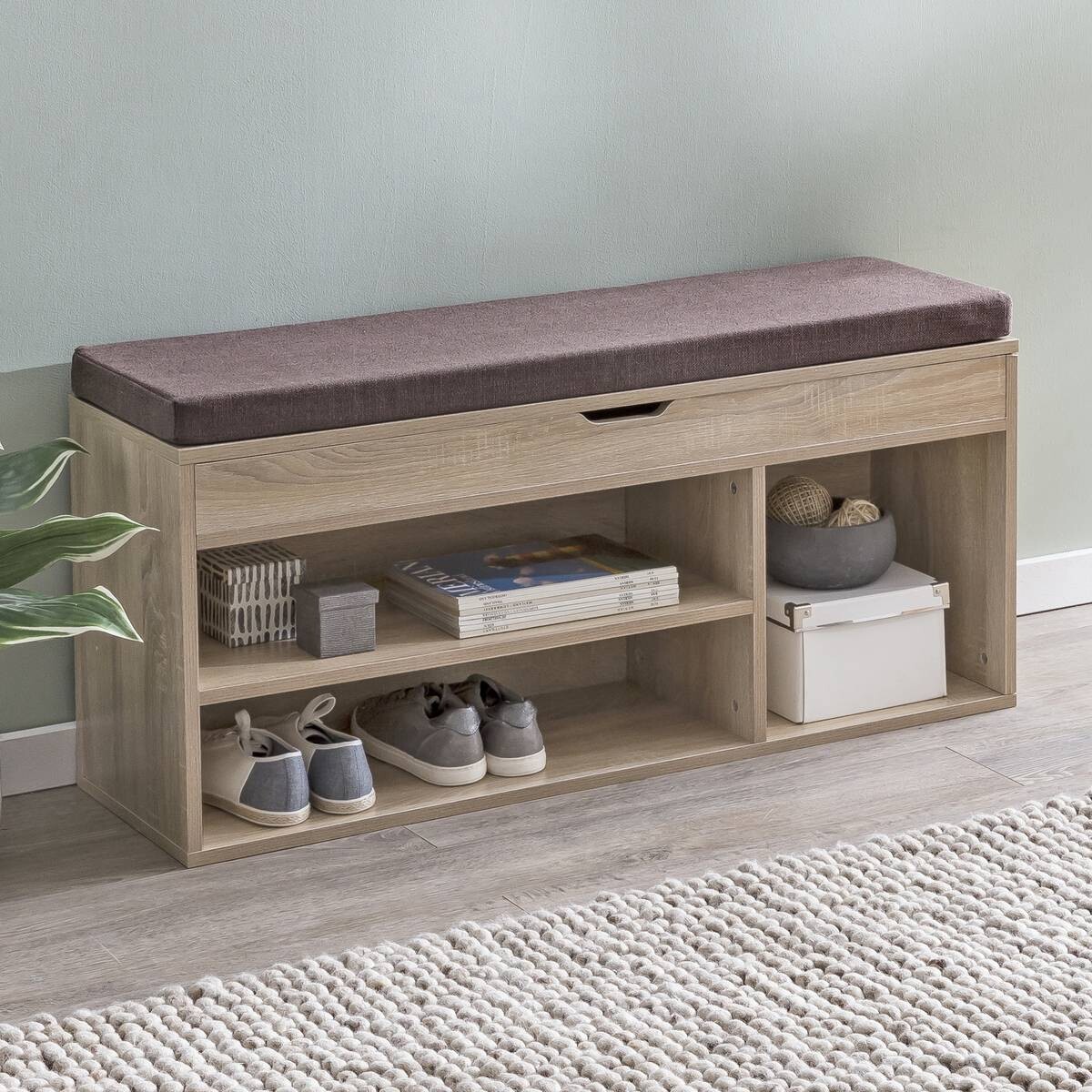 Schuhbank Eiche Sonoma Nachbildung braun B/H/T: ca. 104x51x32 cm