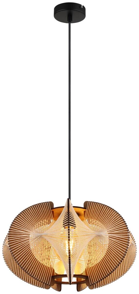GLOBO Pendelleuchte SAKURA 30534446 natur dunkelbraun schwarz MDF Metall Hanfseil H/D: ca. 150x44 cm E27 1 Brennstellen