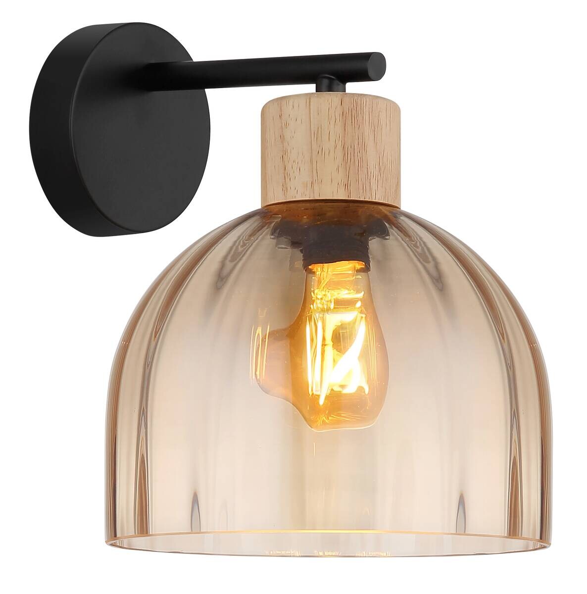 GLOBO Wandleuchte amber schwarz Metall Glas B/H: ca. 20x24 cm E27 1 Brennstellen