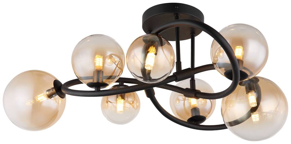 GLOBO LED-Deckenleuchte 10676 amber mattschwarz Glas Metall H/D: ca. 30x62 cm 7 Brennstellen