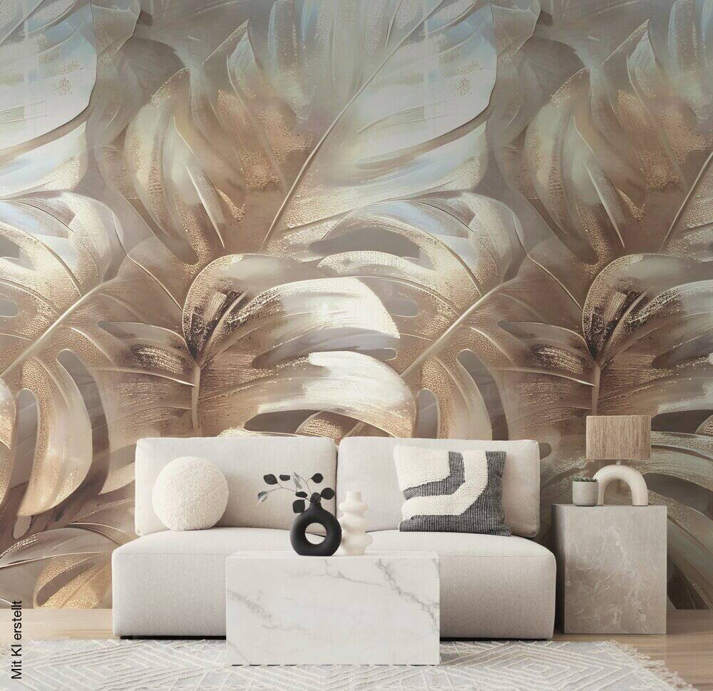 Livingwalls Fototapete Blätter creme beige B/L: ca. 280x159 cm metallic