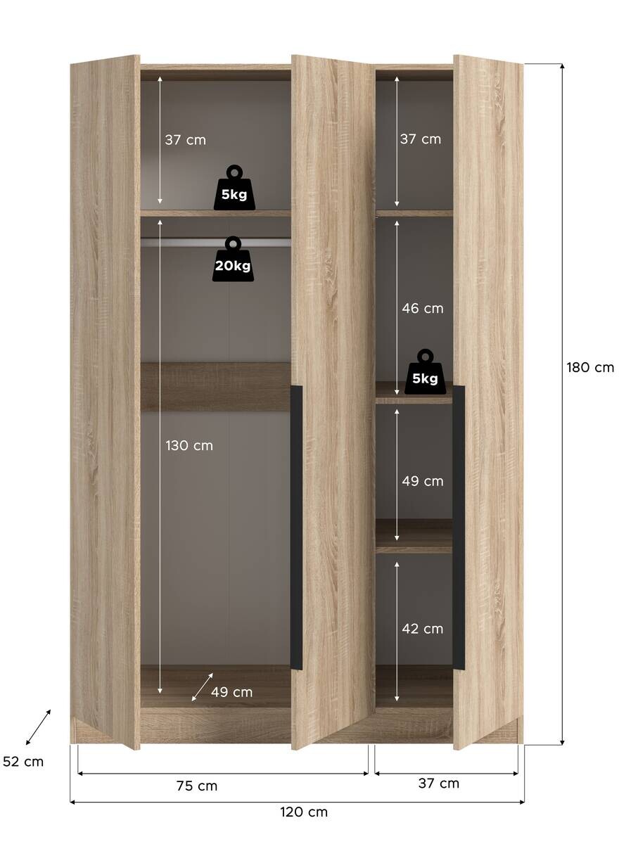 Kleiderschrank KOPENHAGEN Eiche Sonoma Nachbildung B/H/T: ca. 120x181x52 cm