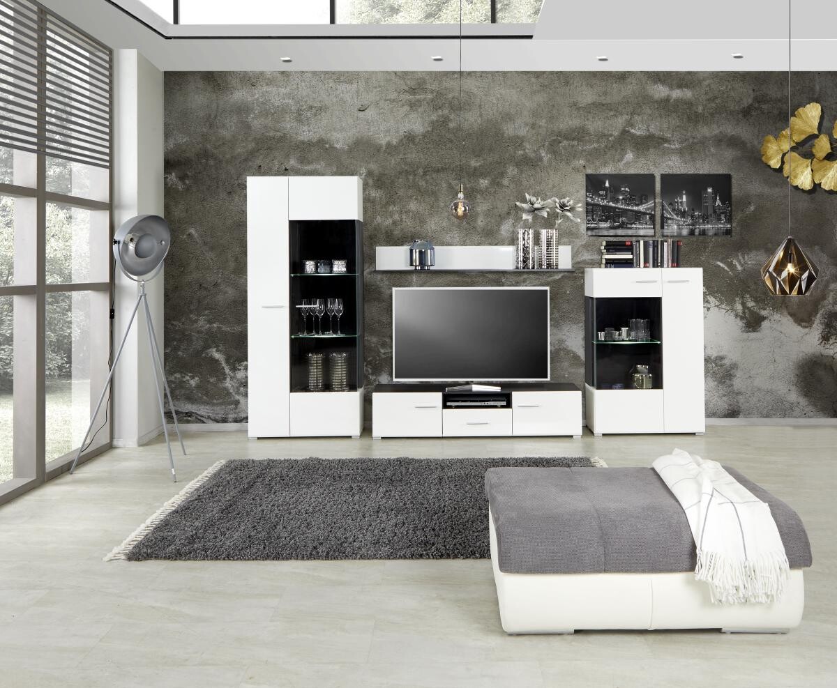 Wohnwand Concerto weiß Hochglanz schwarz B/H/T: ca. 308x190x41 cm