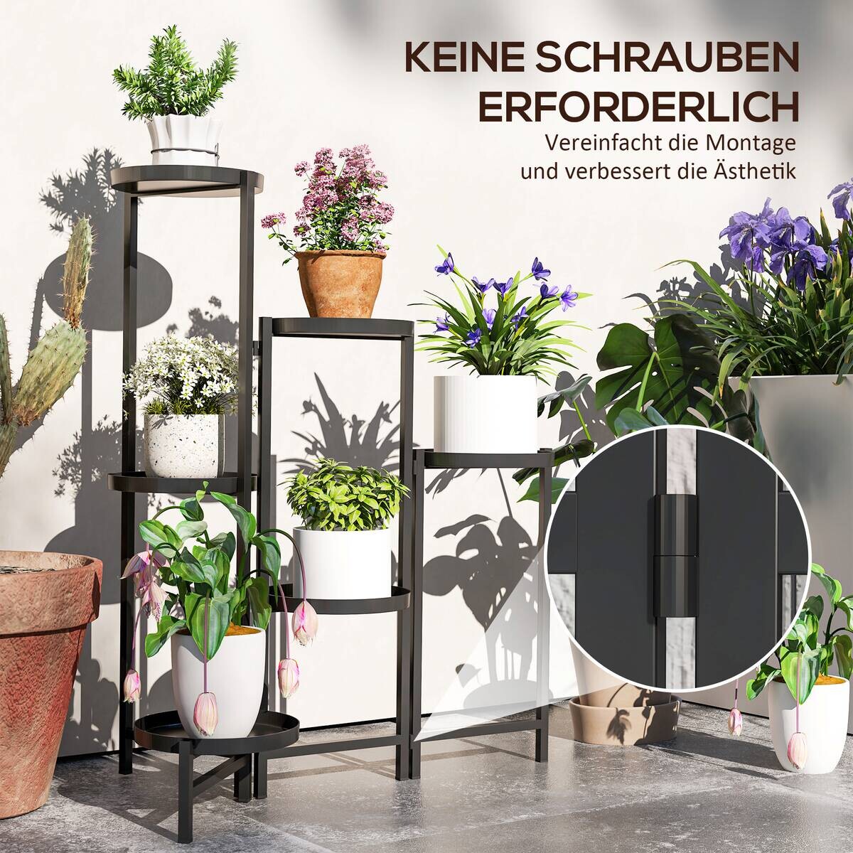 Outsunny Pflanzenständer schwarz Metall B/H/L: ca. 40x80x60 cm