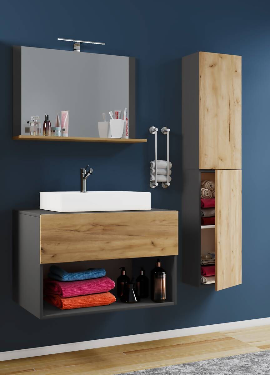 Waschplatz 4tlg-Lendas anthrazit Eiche Honig Nachbildung weiß B/H/T: ca. 80x150x52 cm