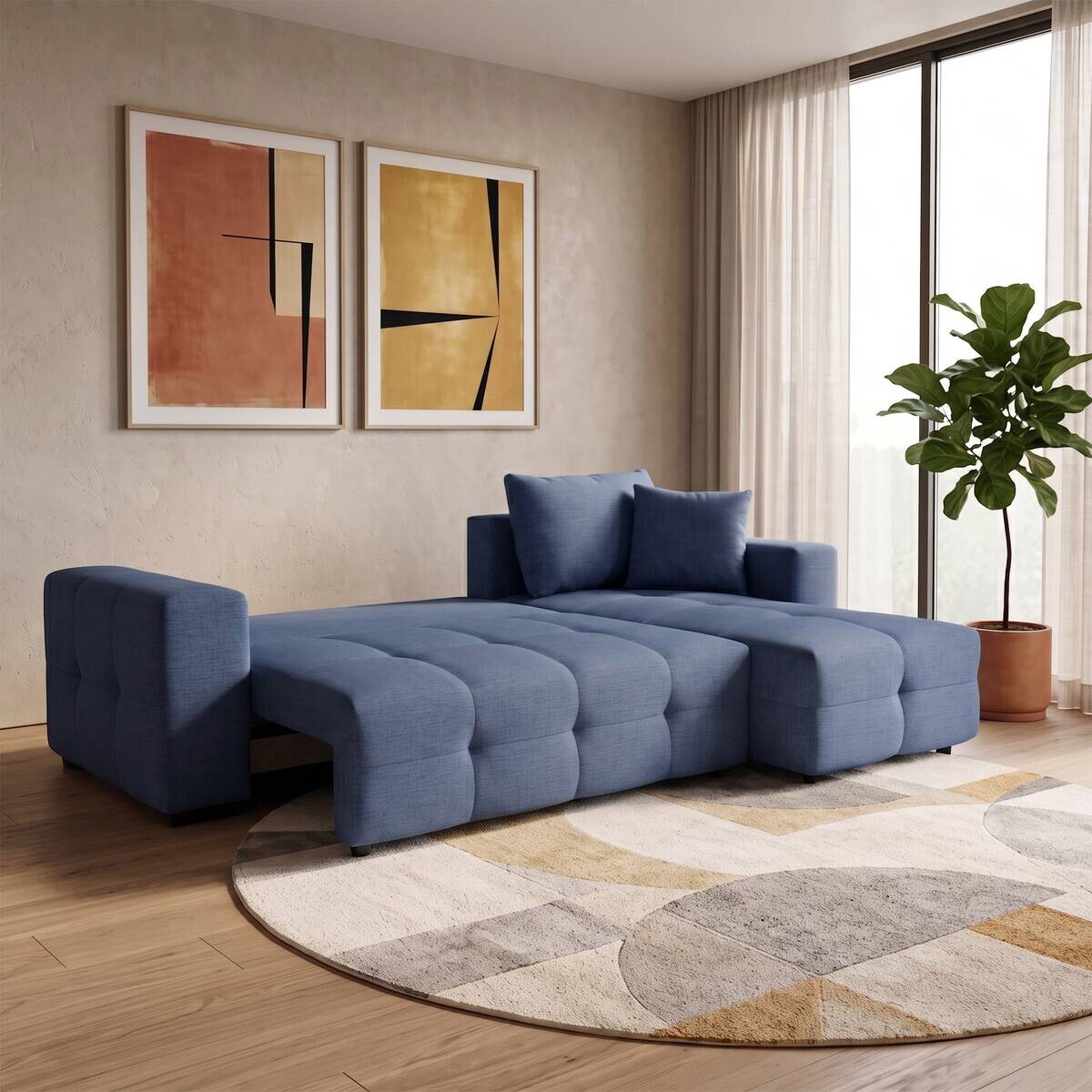 Ecksofa mit Bettfunktion und Bettkasten blau Webstoff B/H/T: ca. 247x83x162 cm