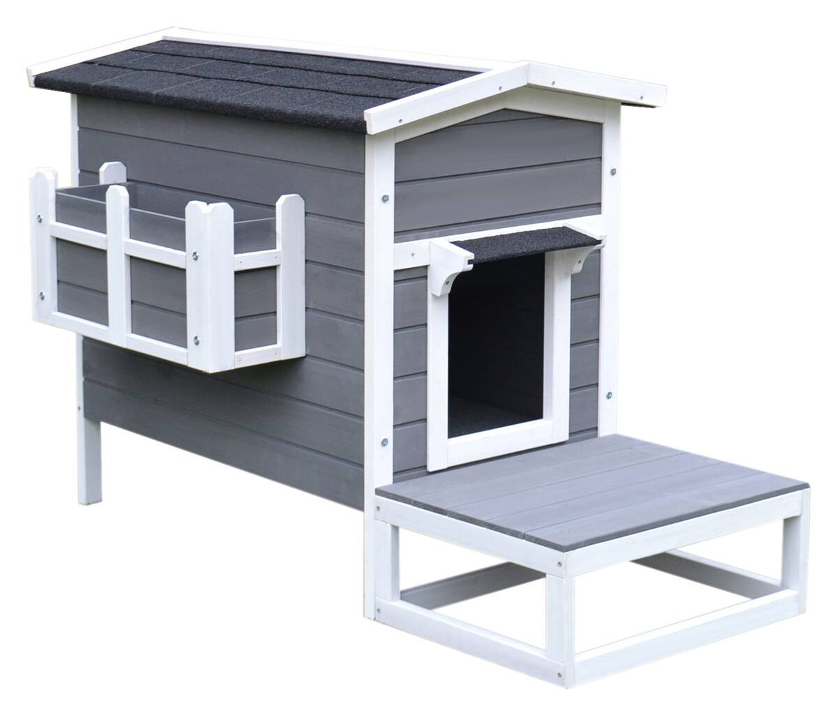 PawHut Katzenhaus grau Holz B/H/L: ca. 67x75x115 cm