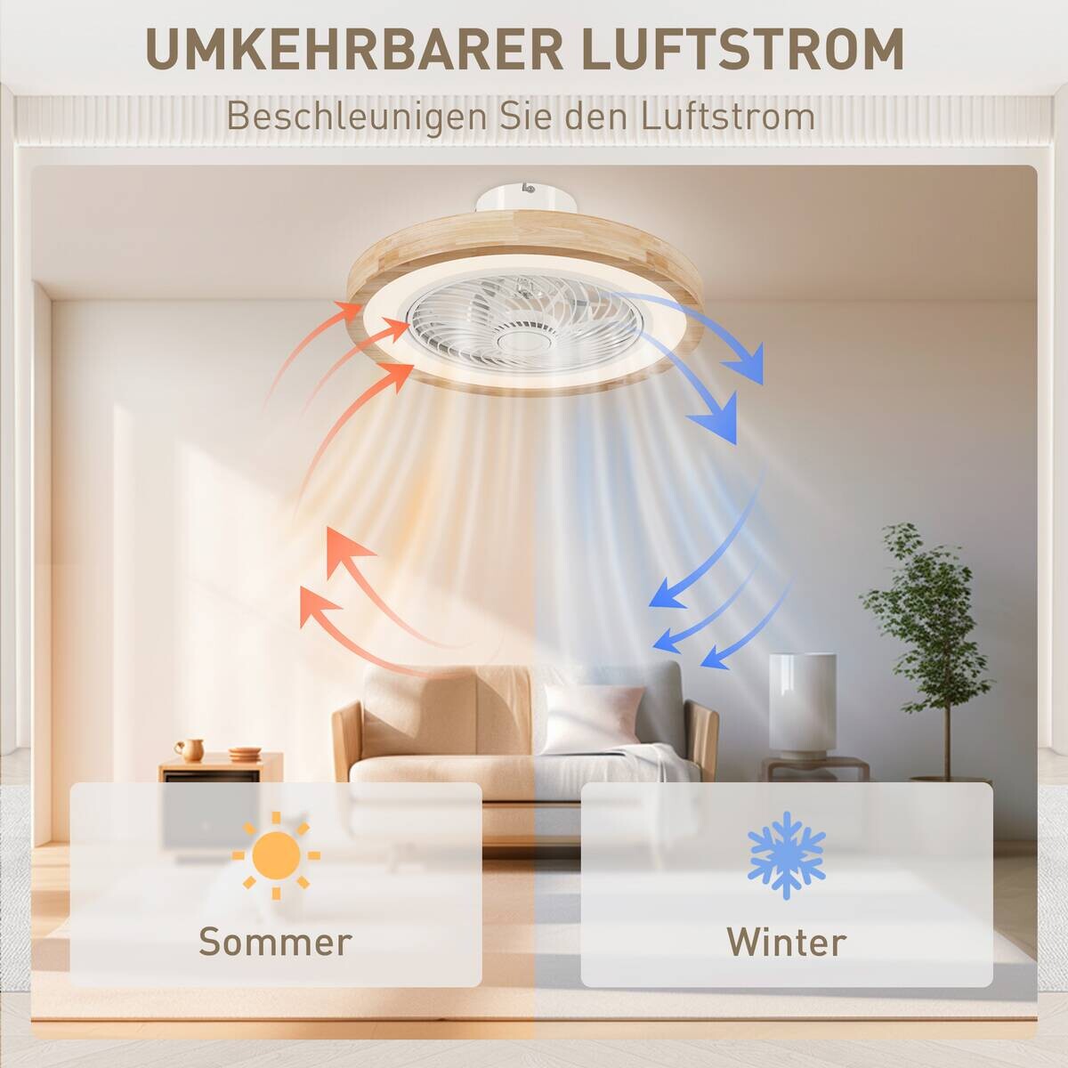 HOMCOM Deckenventilator natur B/H/L: ca. 50x22,5x50 cm max. 40 W