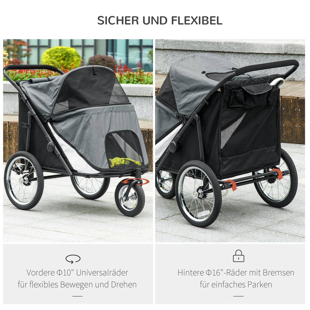 PawHut Hundebuggy grau Polyester-Mischgewebe B/H/L: ca. 70x97,5x111 cm