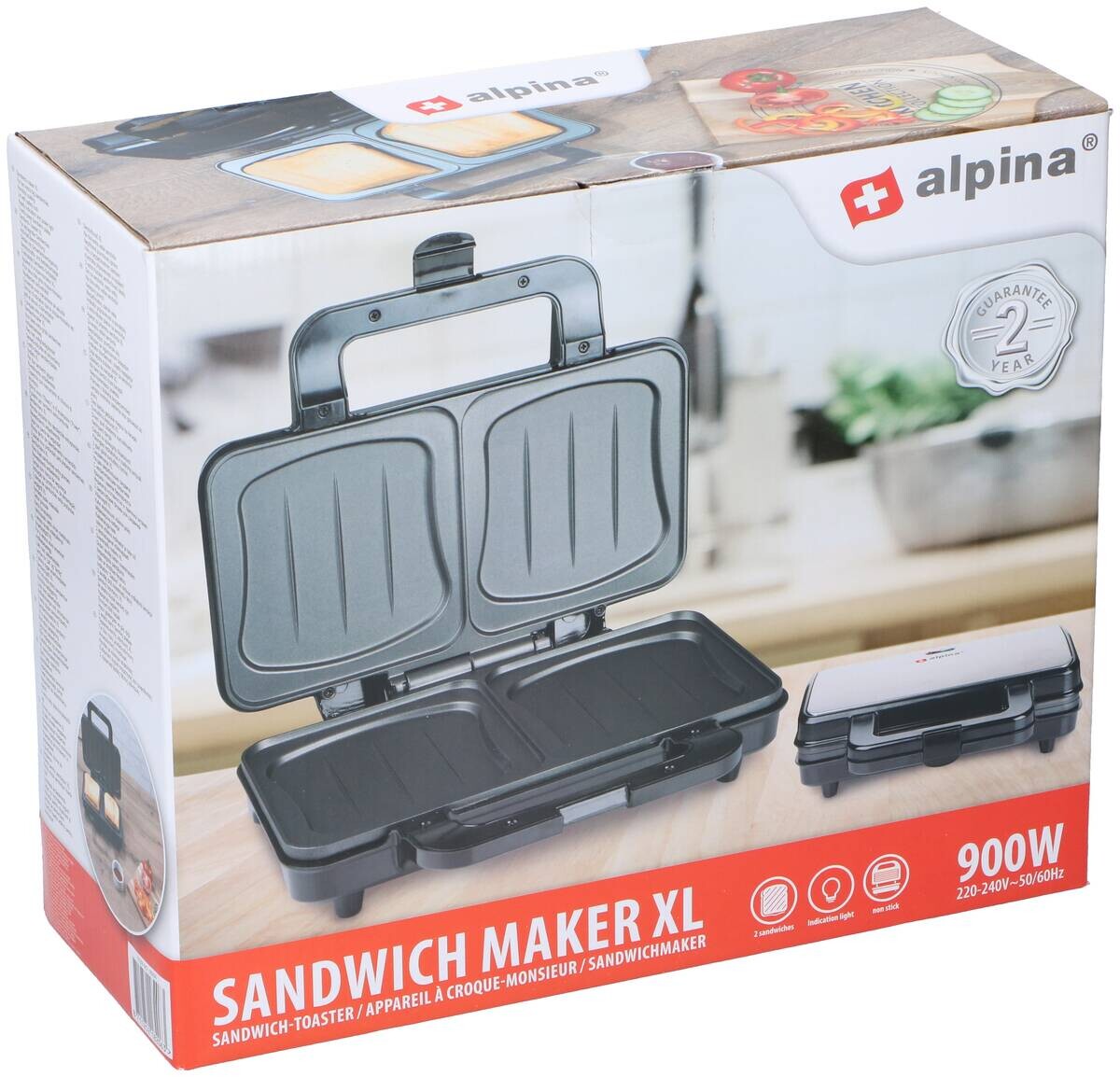 Sandwichtoaster silber schwarz B/H/L: ca. 12x26,5x31,5 cm