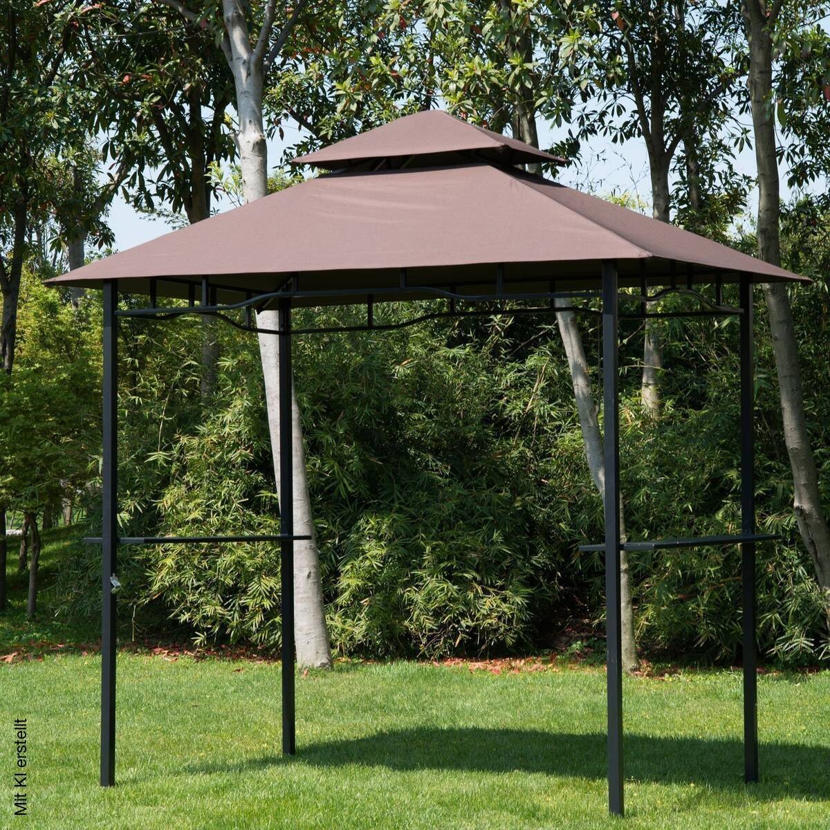 Outsunny Gartenpavillon café braun Stahl B/H/L: ca. 150x255x245 cm