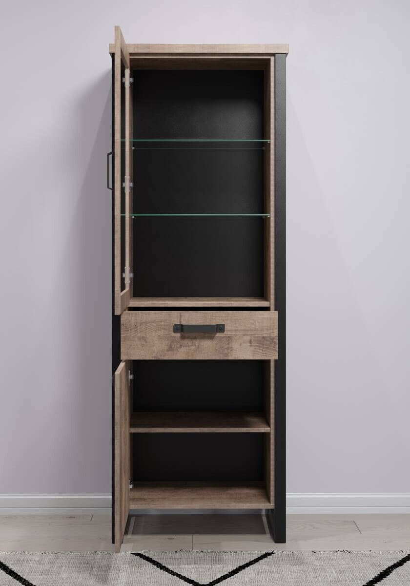 Standvitrine Emile Eiche Tabak Nachbildung B/H/T: ca. 70x195x45 cm