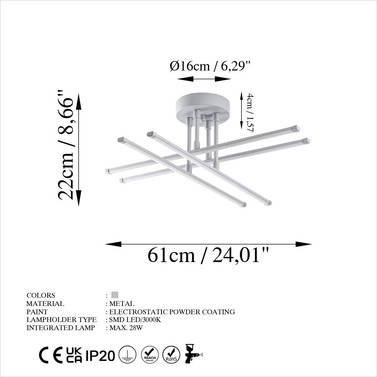 Opviq LED-Deckenleuchte grau B/H/T: ca. 61x22x61 cm