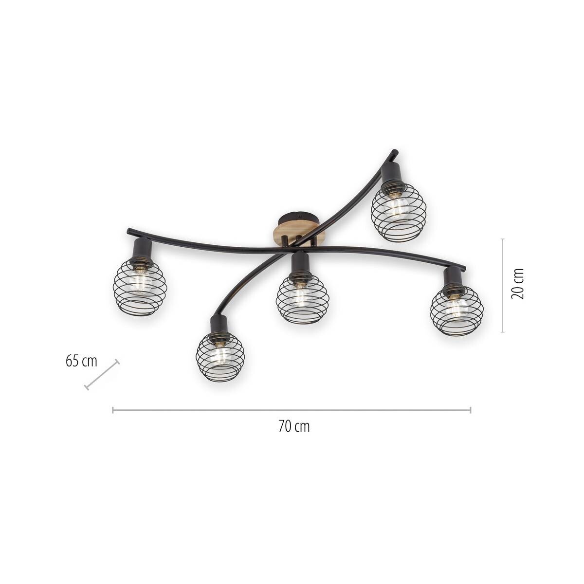 Just Light Deckenleuchte 15925-79 Eugen natur schwarz Aluminium Holzwerkstoff B/H/L: ca. 67x20x70 cm 5 Brennstellen