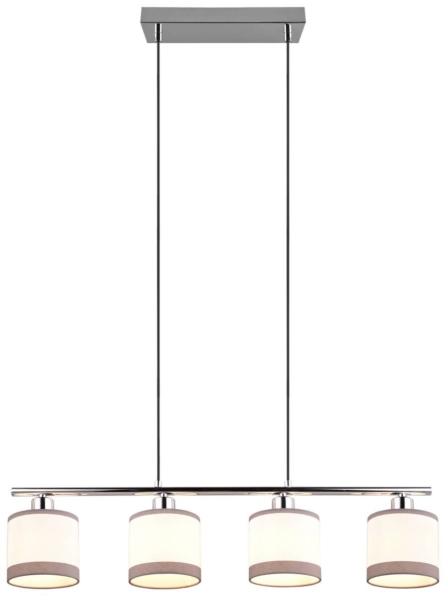 Reality Pendelleuchte R31554006 Davos Chrom weiß Metall Stoff B/H/T/D: ca. 75x150x12x12 cm E14 4 Brennstellen