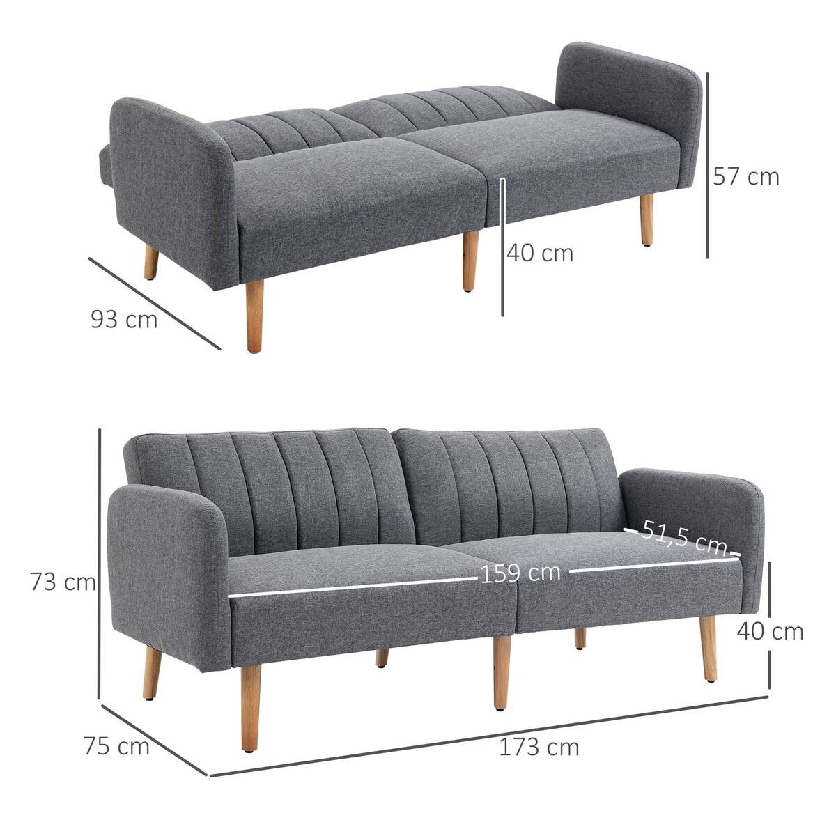 HOMCOM Schlafsofa 839-214GY grau B/H/T: ca. 173x73x75 cm