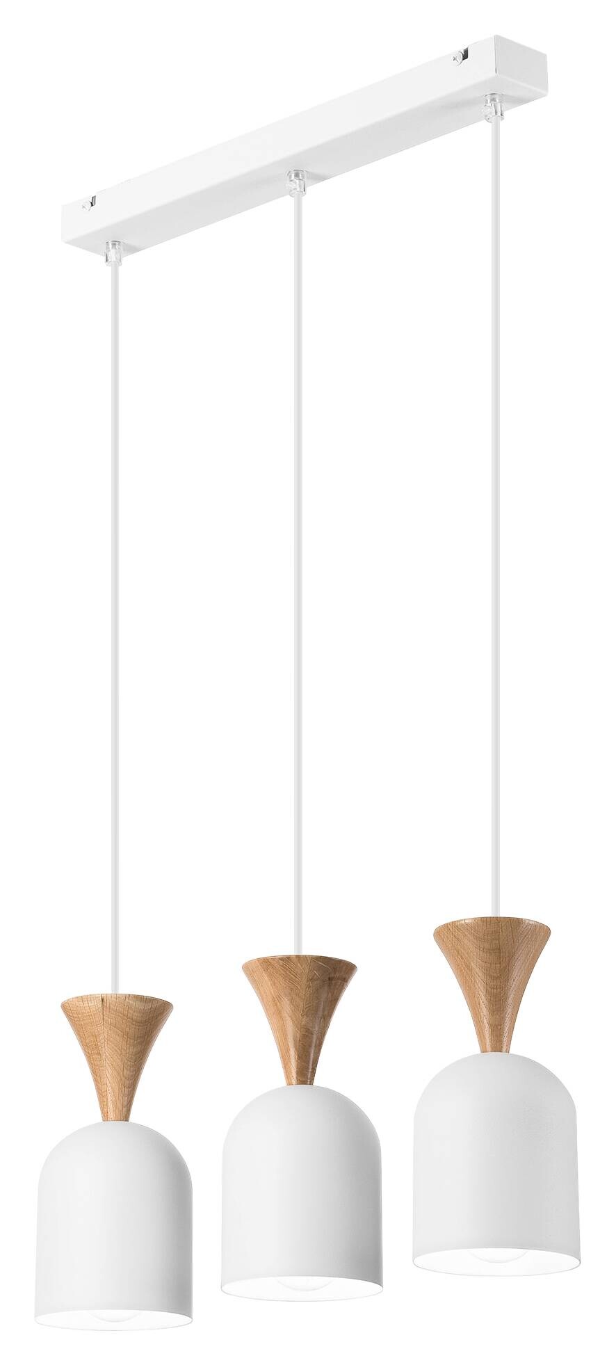 Lamkur Hängeleuchte weiß Eiche Stahl Holz B/H/L: ca. 15,5x92x45 cm E27 3 Brennstellen