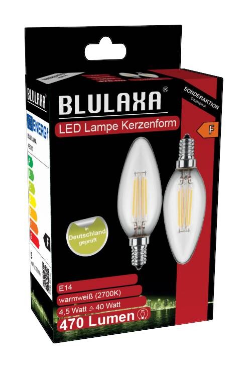 Blulaxa LED-Leuchtmittel Kerzenlampe Filamentlampe 49060 2er Pack E14