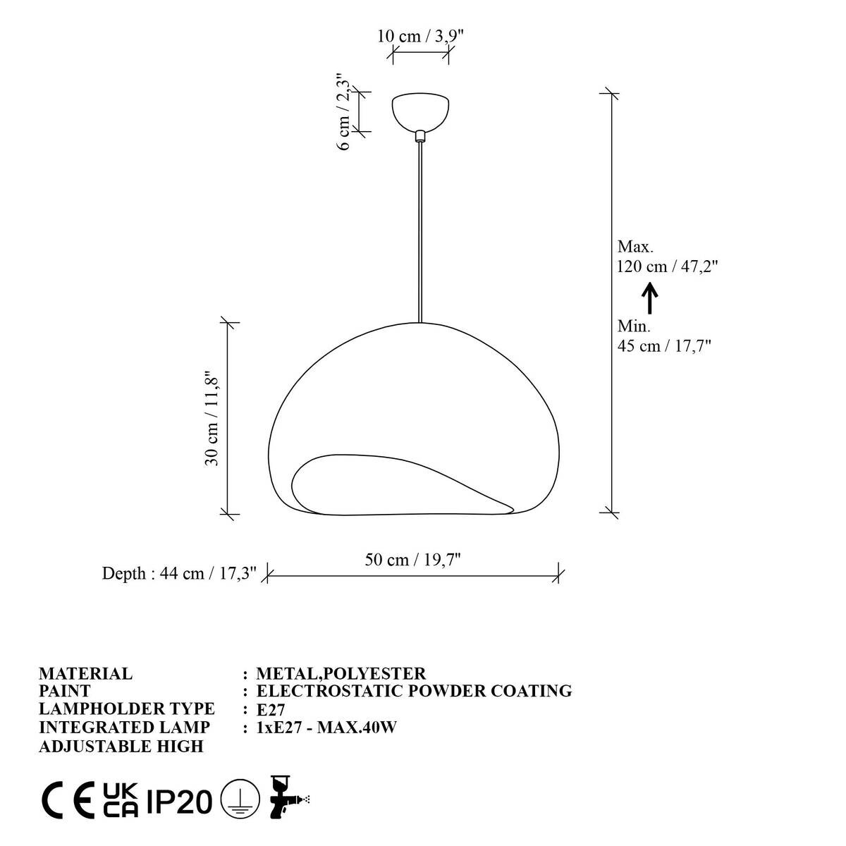 Opviq Pendelleuchte weiß B/H/T: ca. 50x116x44 cm E27 1 Brennstellen