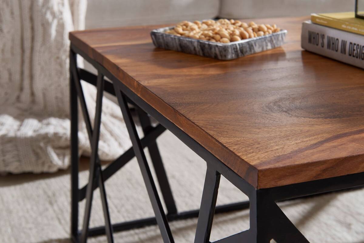 Wohnling Couchtisch natur schwarz Echtholz Eisen B/H/T: ca. 60x35x60 cm
