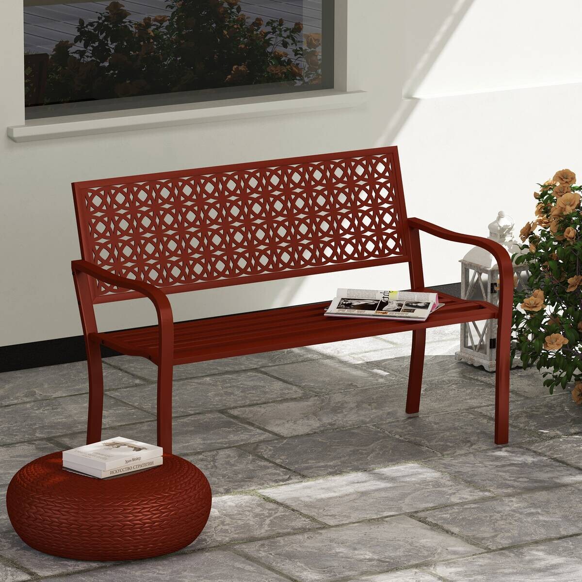 Outsunny Gartenbank rot Stahl B/H/L: ca. 63x85x127 cm