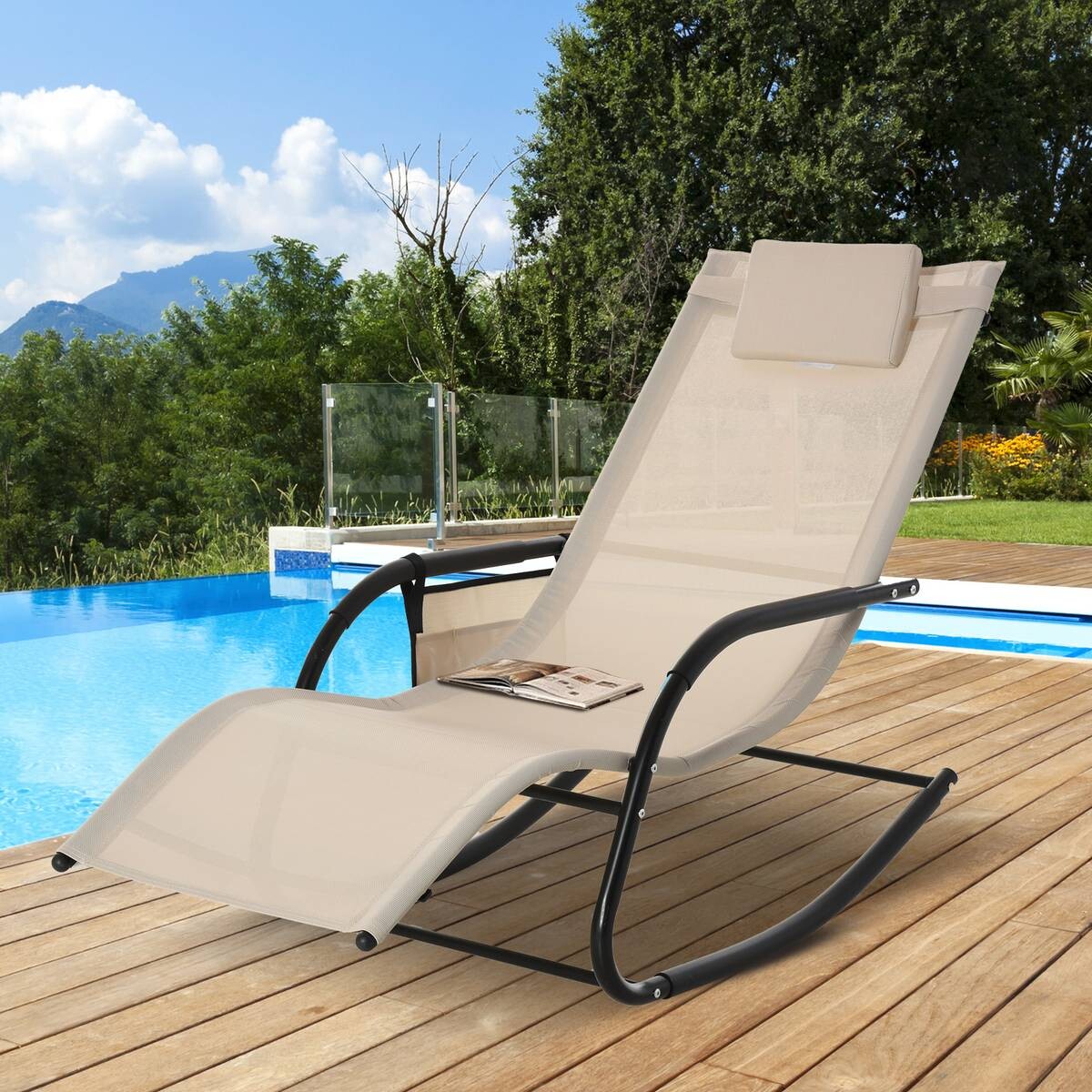 Outsunny Schaukelstuhl braun Metall B/H/L: ca. 62x88x150 cm