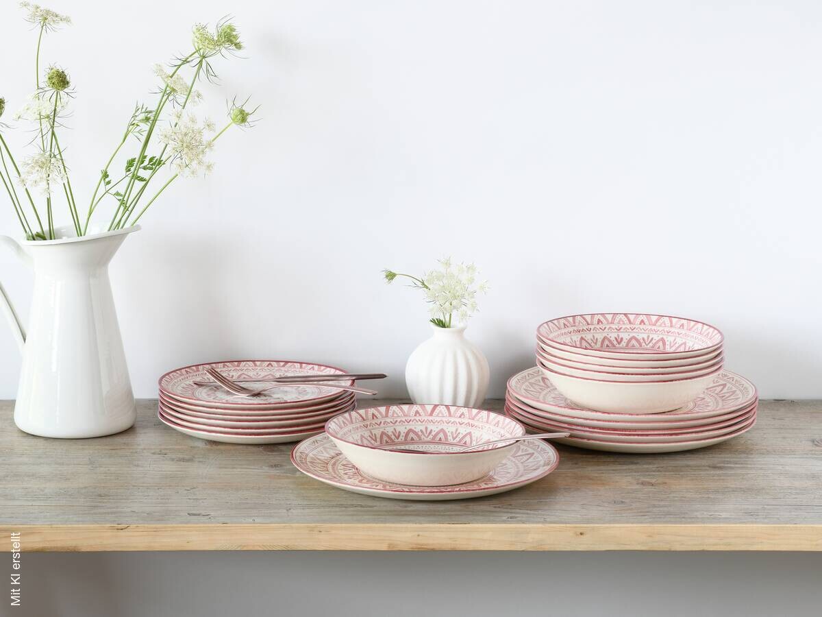 CreaTable Tafelservice Mexico rot Steingut 18 tlg.