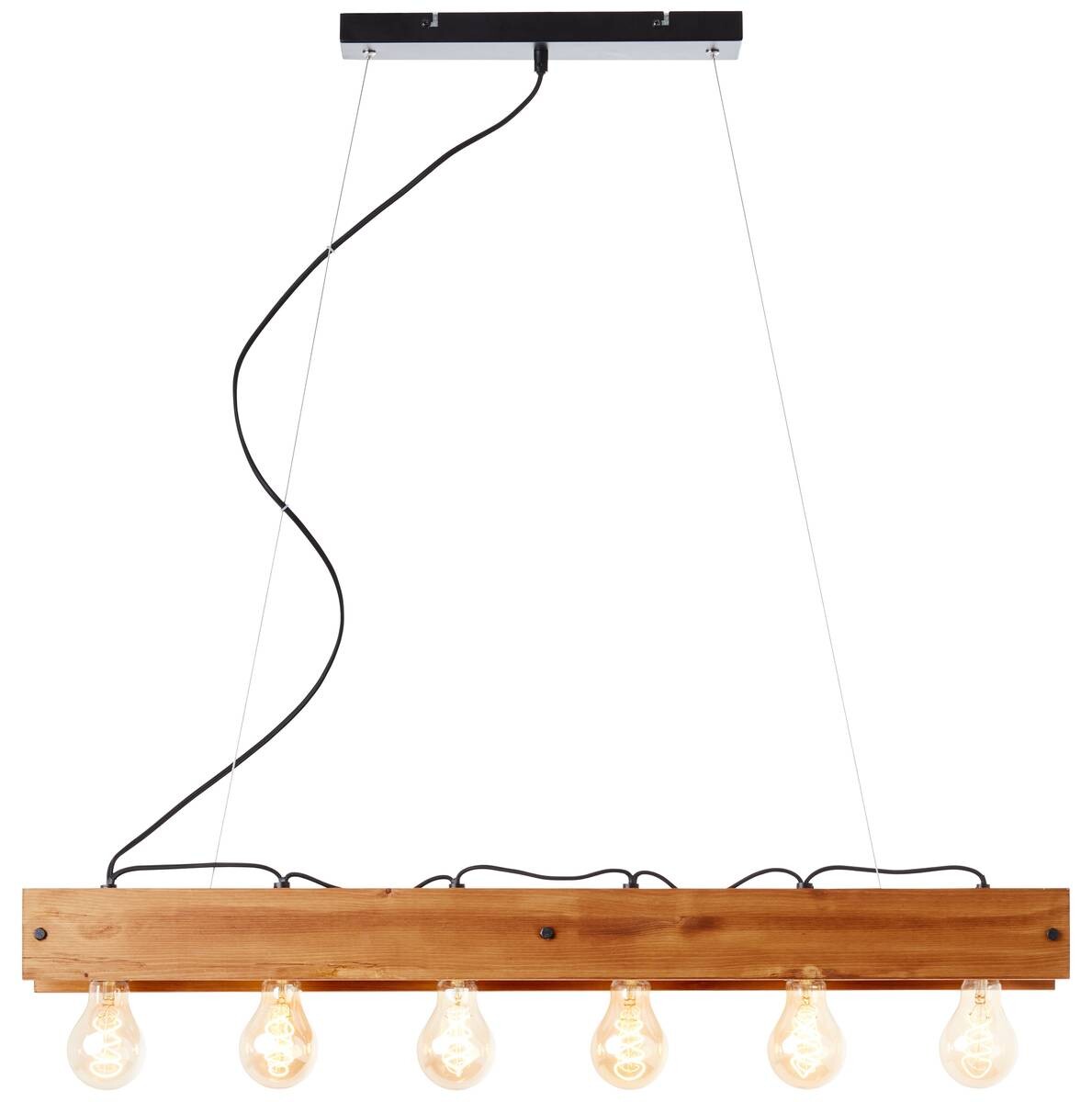 Brilliant Pendelleuchte Calandra 99452/76 schwarz Metall Holz B/H/L: ca. 90x150x13,5 cm E27 6 Brennstellen