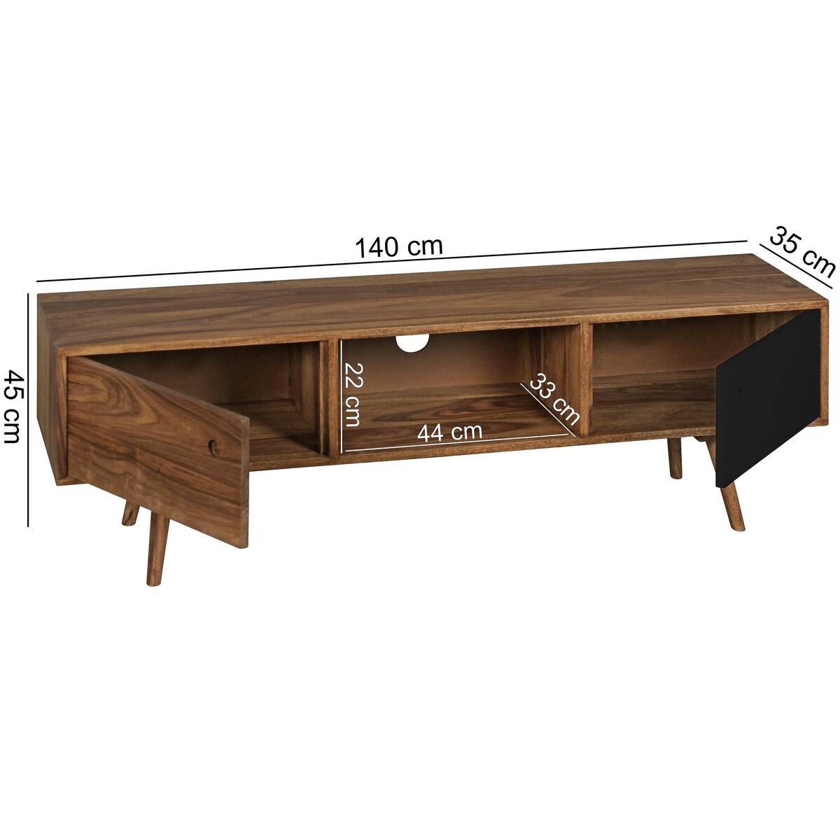 Lowboard natur schwarz B/H/T: ca. 140x45x35 cm