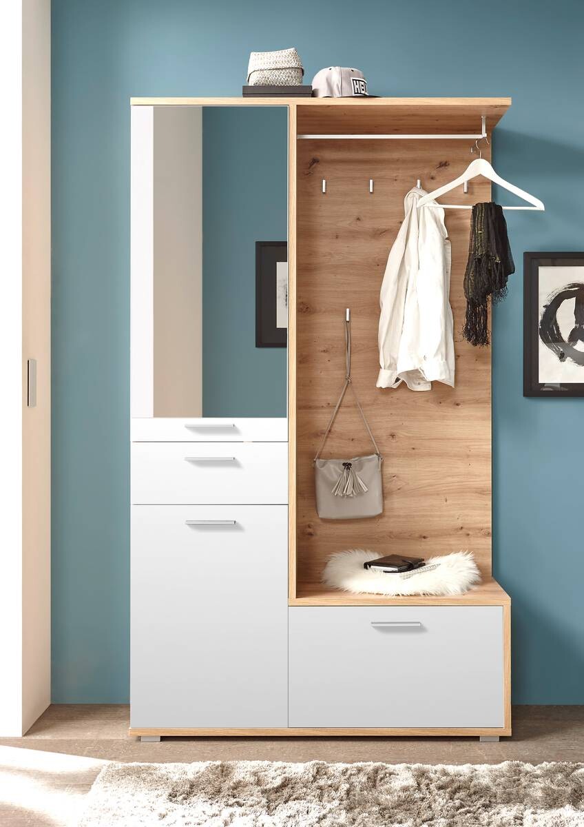 Garderobe Entra weiß Eiche Artisan Nachbildung B/H/T: ca. 117x198x38 cm