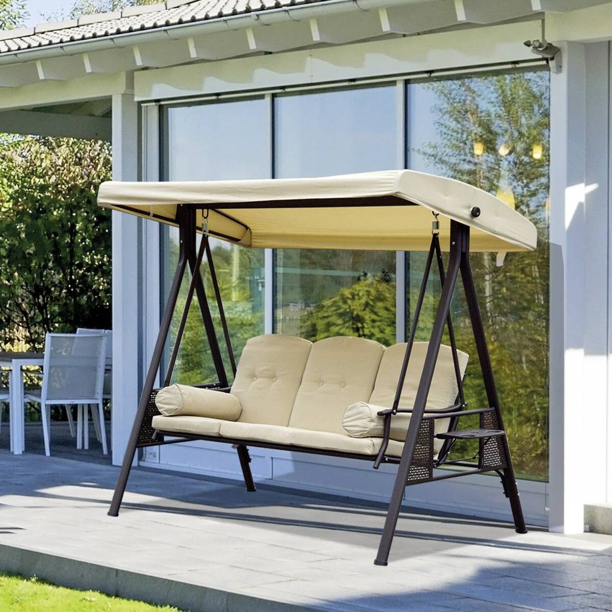 Outsunny Hollywoodschaukel beige Metall B/H/L: ca. 206x180x124,5 cm
