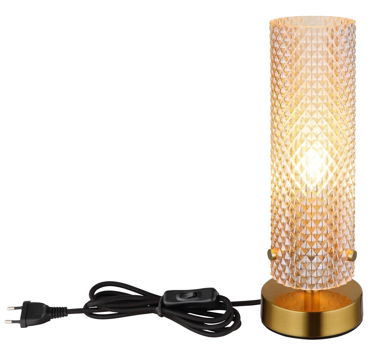 GLOBO Tischleuchte gold amber Glas Metall H/D: ca. 28,5x10 cm E14 1 Brennstellen