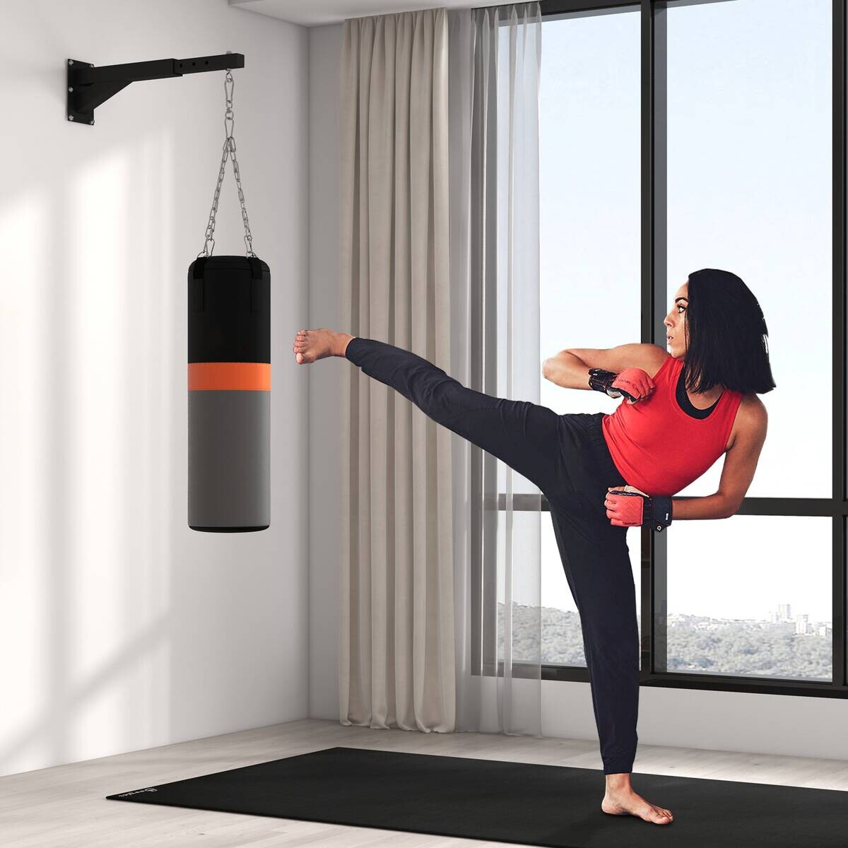 SPORTNOW Boxsack Wandhalterung schwarz Stahl B/H/L: ca. 12x20x65 cm