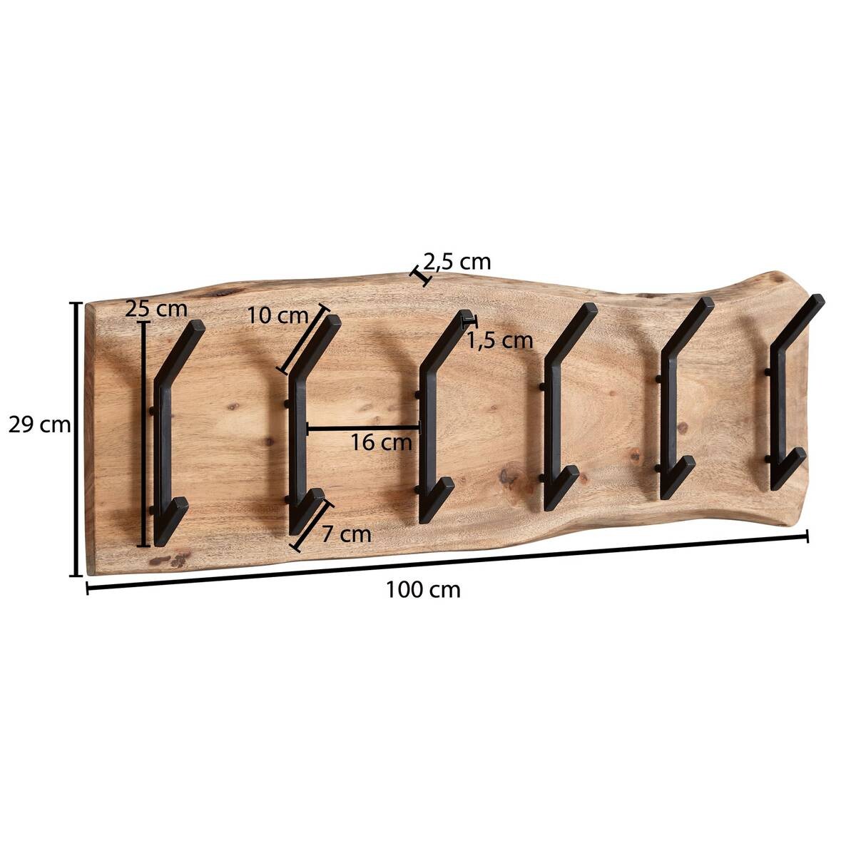 Wandgarderobe natur schwarz pulverbeschichtet B/H/T: ca. 100x29x12,5 cm
