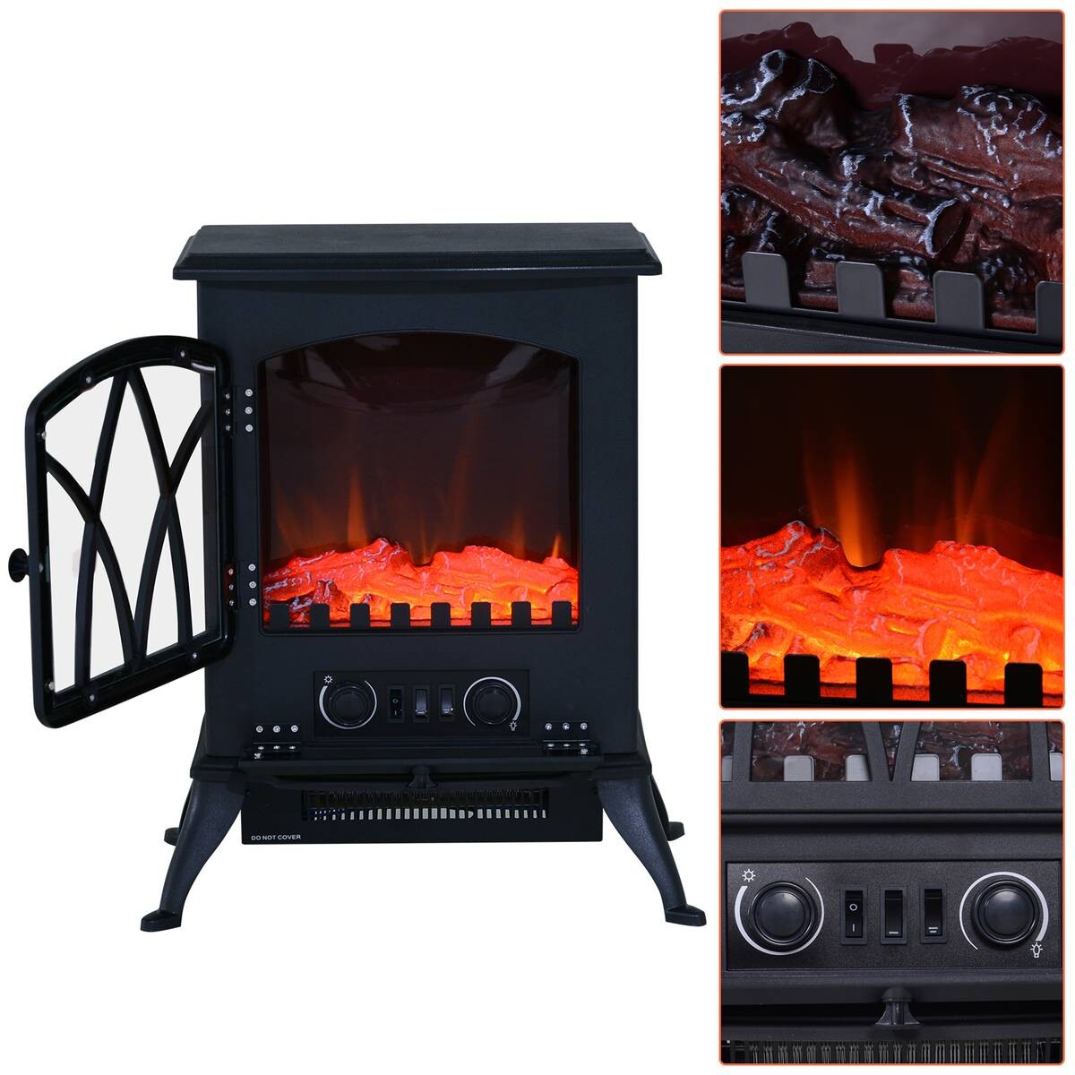 HOMCOM Elektrokamin MH820-051 schwarz Metall Glas Kunststoff B/H/T: ca. 42x54x28 cm ca. 1800 W