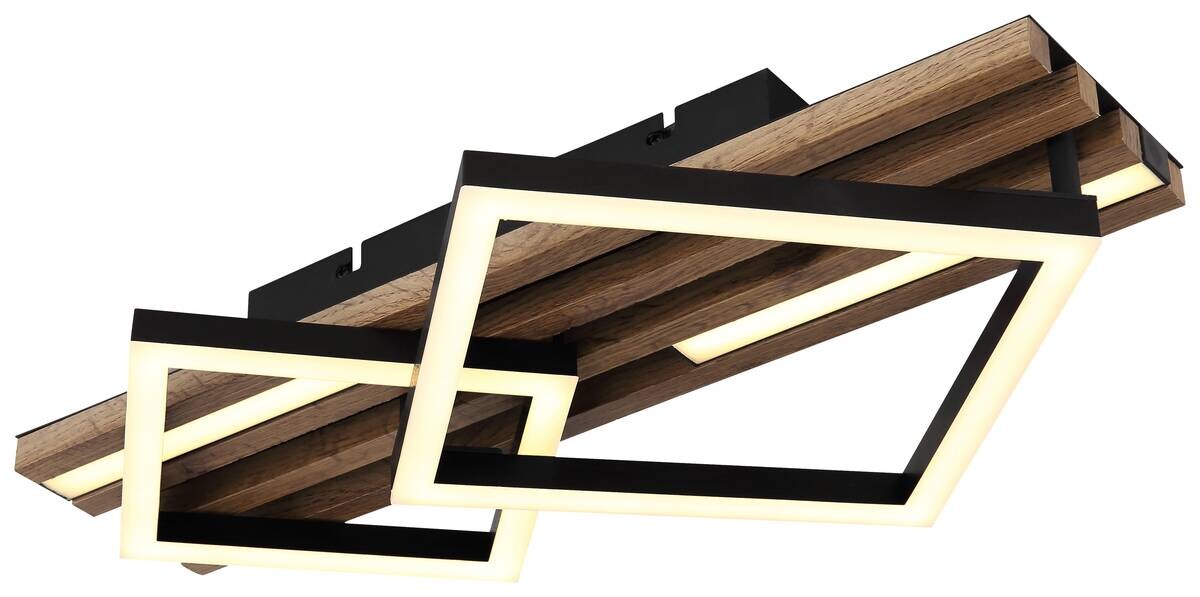 GLOBO LED-Deckenleuchte OBRIEN 67344D1 mattschwarz Opal Kunststoff Metall MDF B/H/L: ca. 47,5x9,5x31 cm 1 Brennstellen
