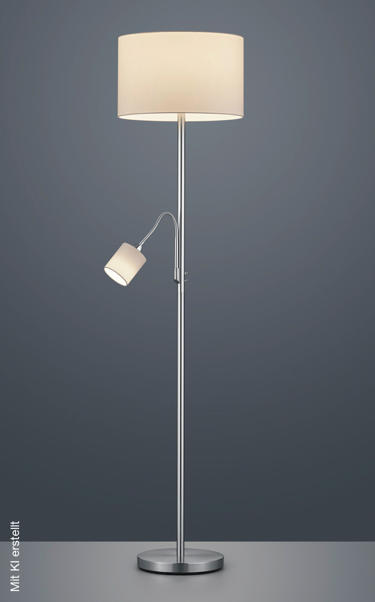TRIO Stehlampe Hotel nickel matt weiß Metall Stoff H/D: ca. 170x40 cm E27 2 Brennstellen