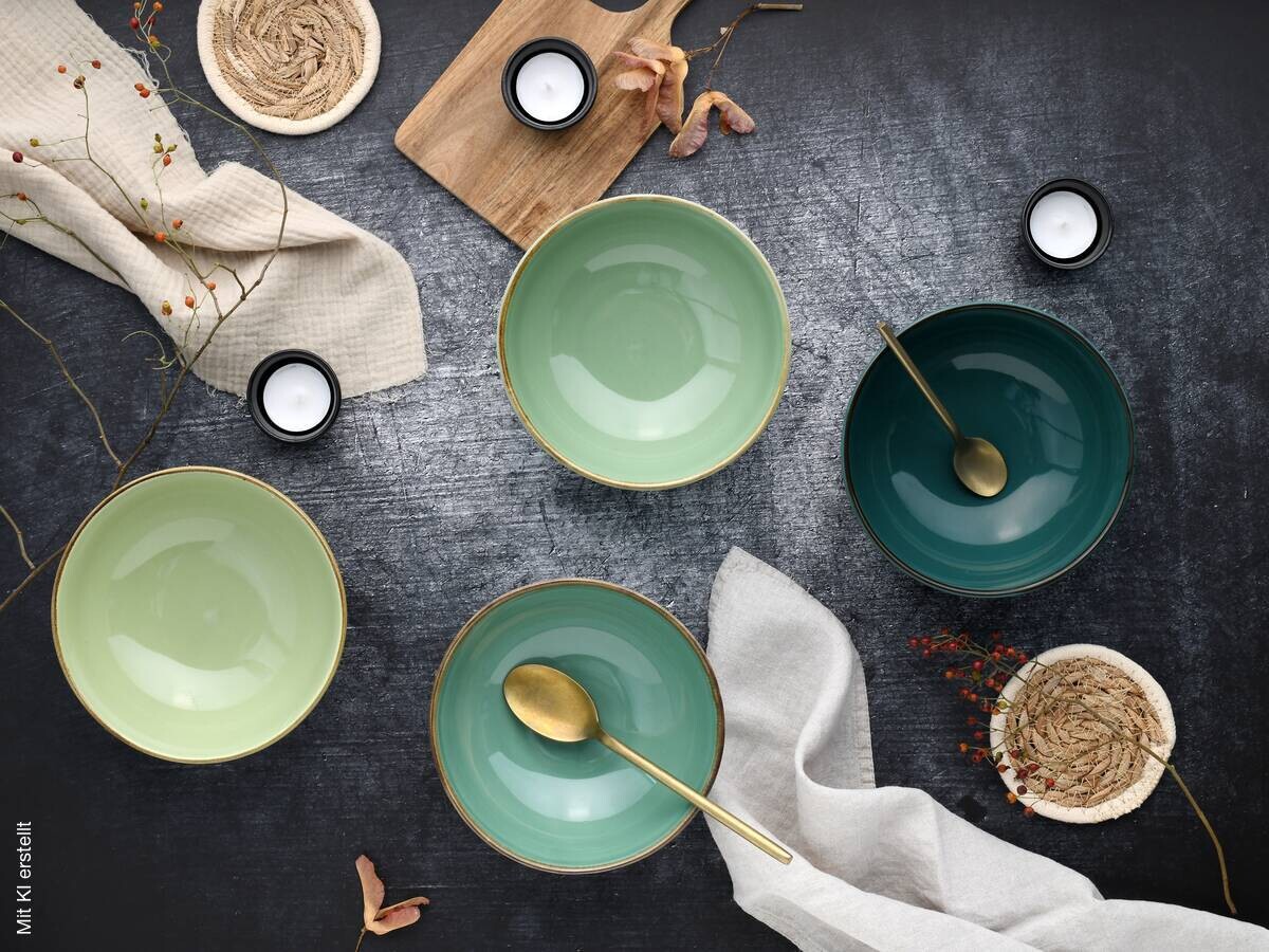 CreaTable Schüssel-Set Nature Collection Green Life grün Steinzeug