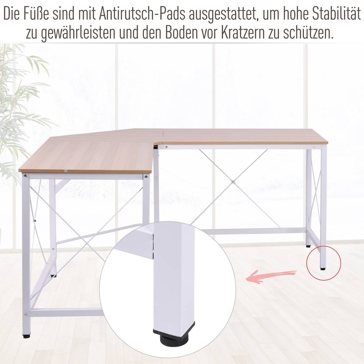 Computertisch 836-122AK natur weiß B/H/L: ca. 150x76x150 cm