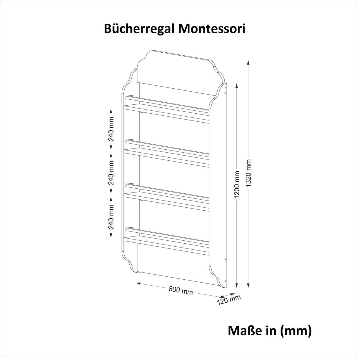 Regal Montessori weiß B/H/T: ca. 80x120x12 cm